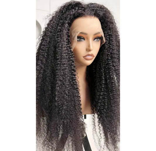 Natural Black Cambodian Kinky Curly Lace Front Wig